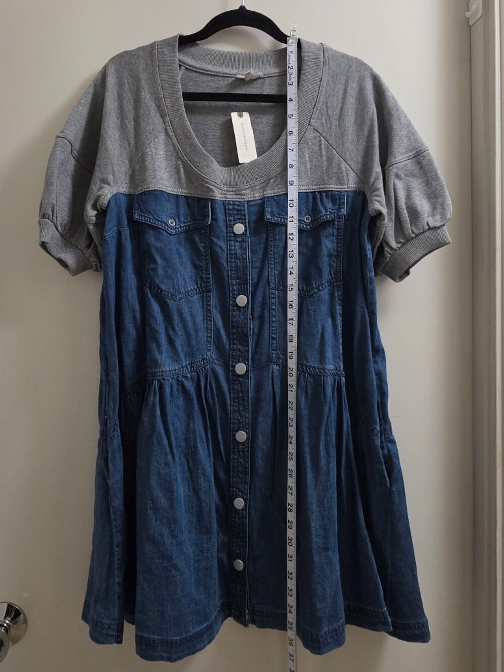 ANTHROPOLOGIE PILCRO Denim Sweatshirt Twofer Swing Mini Dress - Picture 4 of 11